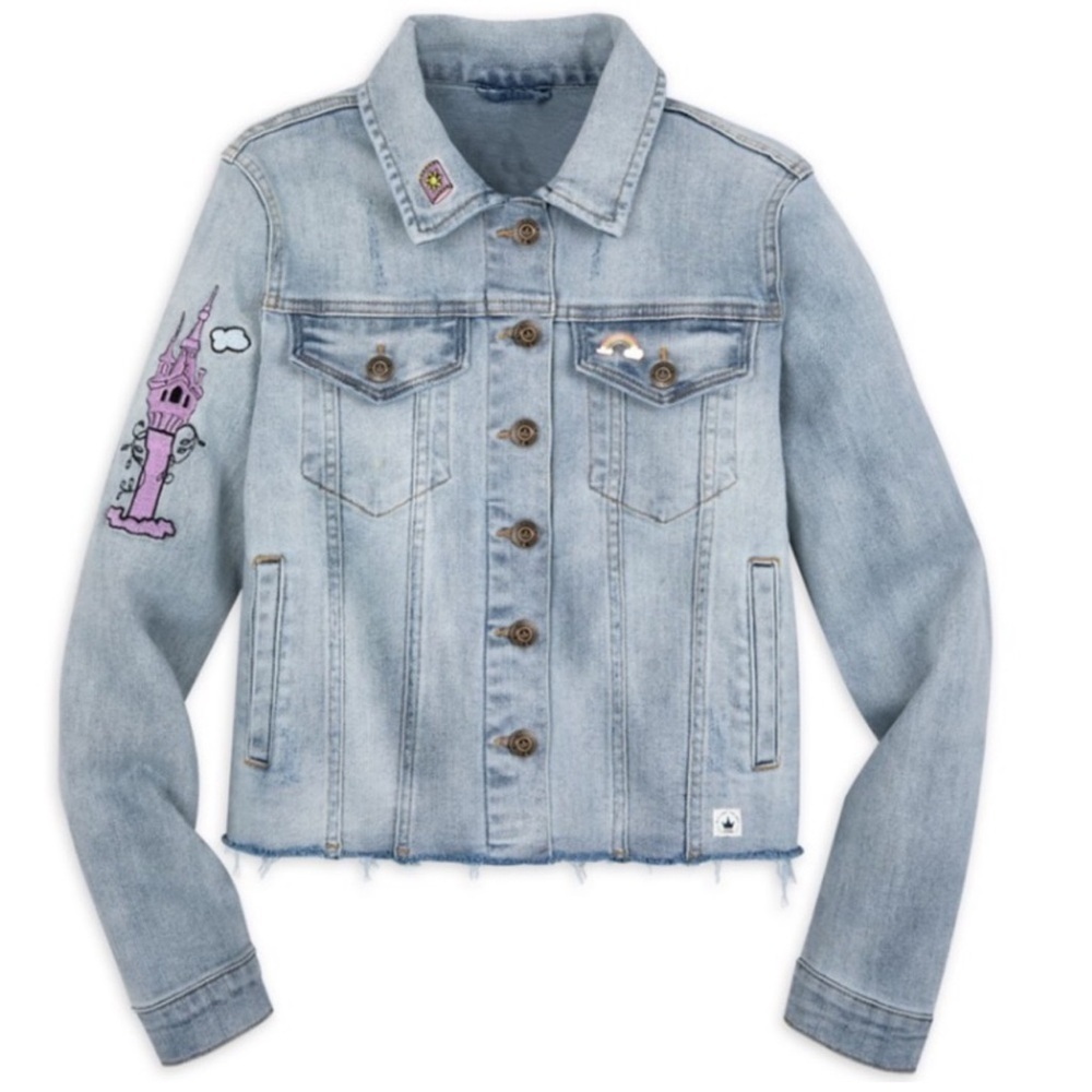 Rapunzel Denim Jacket Tangled Disney Parks Size 1X - missing rainbow pin! New!